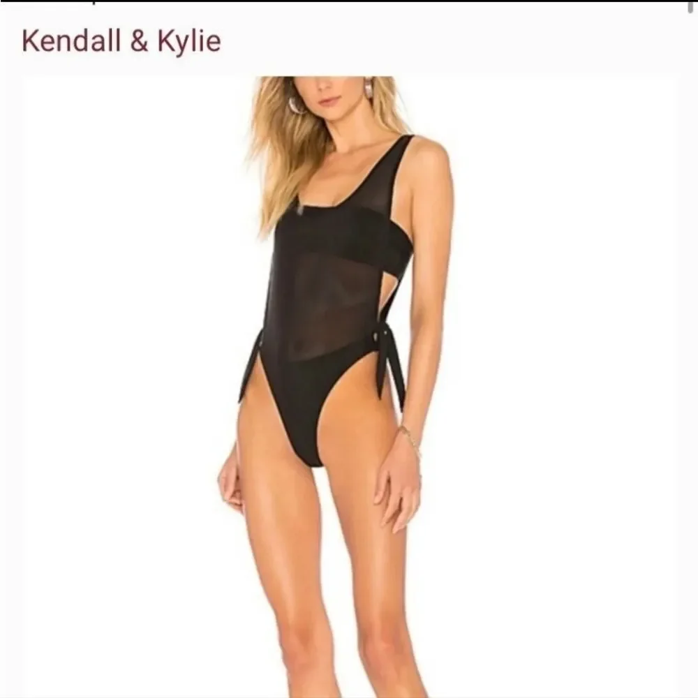 KENDALL & KYLIE SIDE TIE BLACK TWO LAYER MESH ONE PIECE Swimsuit Size Xlarge